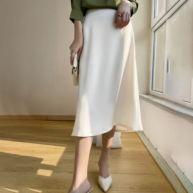 Street Wave Silk Satin Midi Skirt For Women Luxurious Elegant Evening Wear Timeless Chic