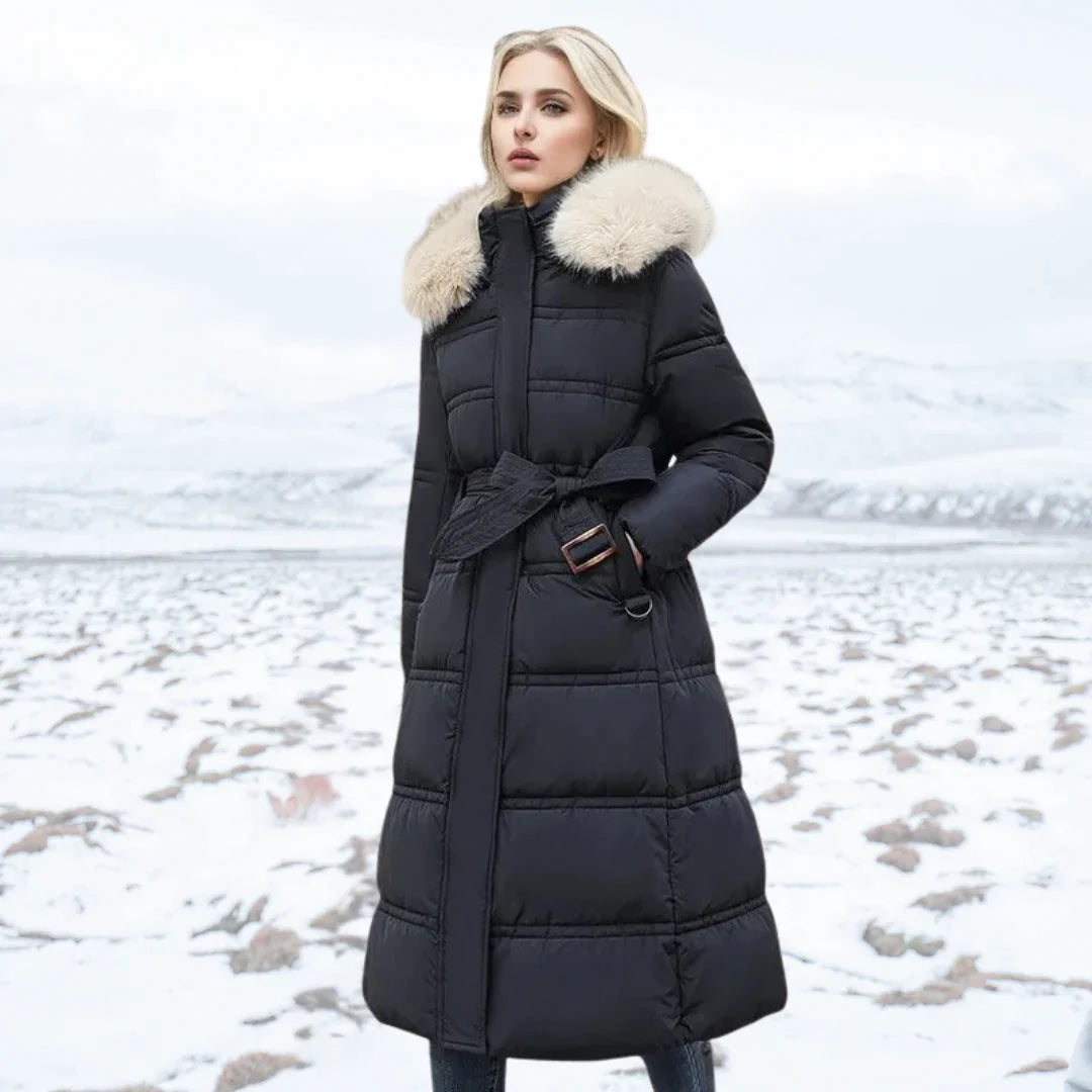 Street Wave Long Puffer Coat For Women Ultra Warm With Stand Collar And Zipper Closure