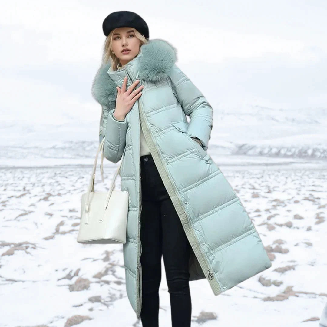 Street Wave Long Puffer Coat For Women Ultra Warm With Stand Collar And Zipper Closure