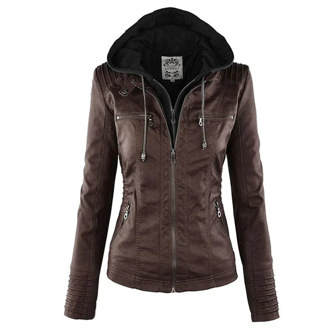 Street-wave Faux Leather Biker Jacket With Hood For Urban Style Unisex Streetwear Essential