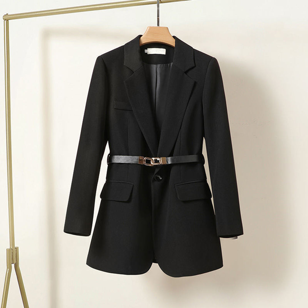 Street-wave Long Belted Tailored Blazer For Women Office Ready Elegant Autumn Edition