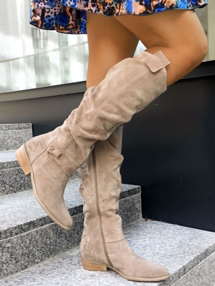 Street-wave Women Suede-Look Tall Boots With Low Heel And Side Zipper Winter Footwear