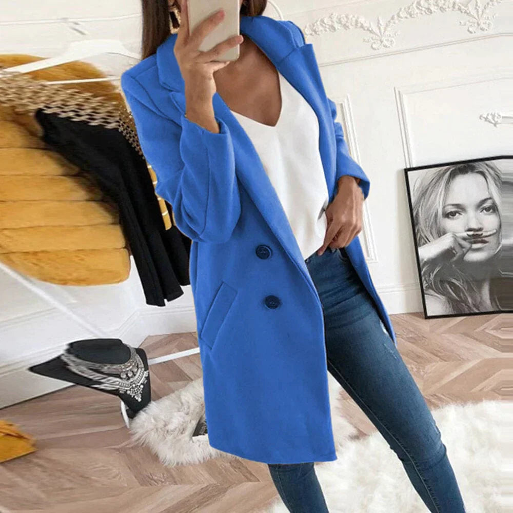 Street-wave Yellow Double-Breasted Coat Louise For Women, Classic Elegance And Cozy Warmth