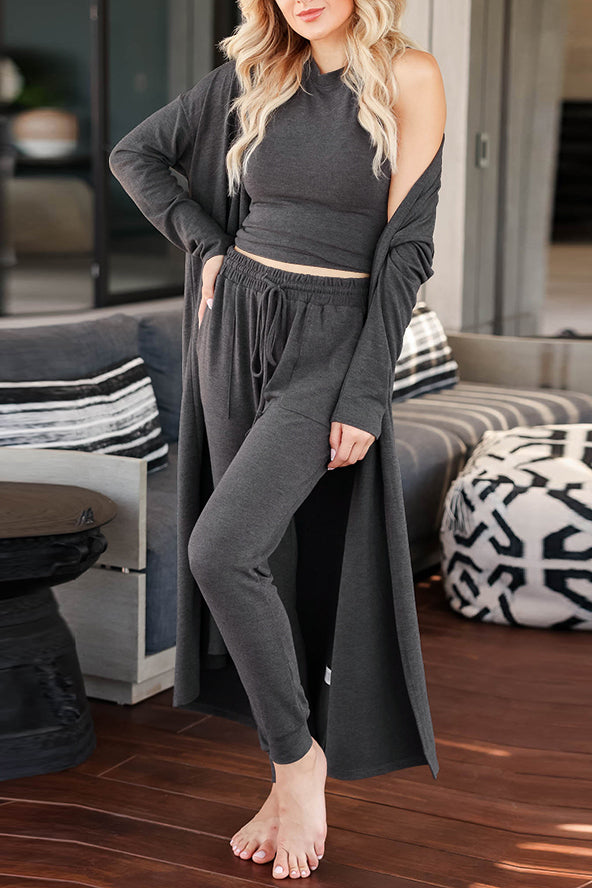Street-Wave Three Piece Knit Cardigan Vest Set For Women Slim Fit Polyester Comfort