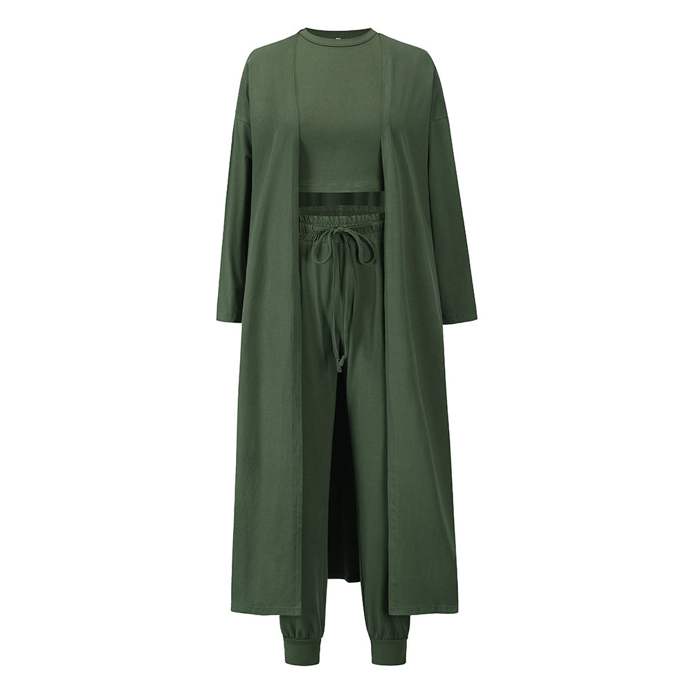 Street-Wave Three Piece Knit Cardigan Vest Set For Women Slim Fit Polyester Comfort