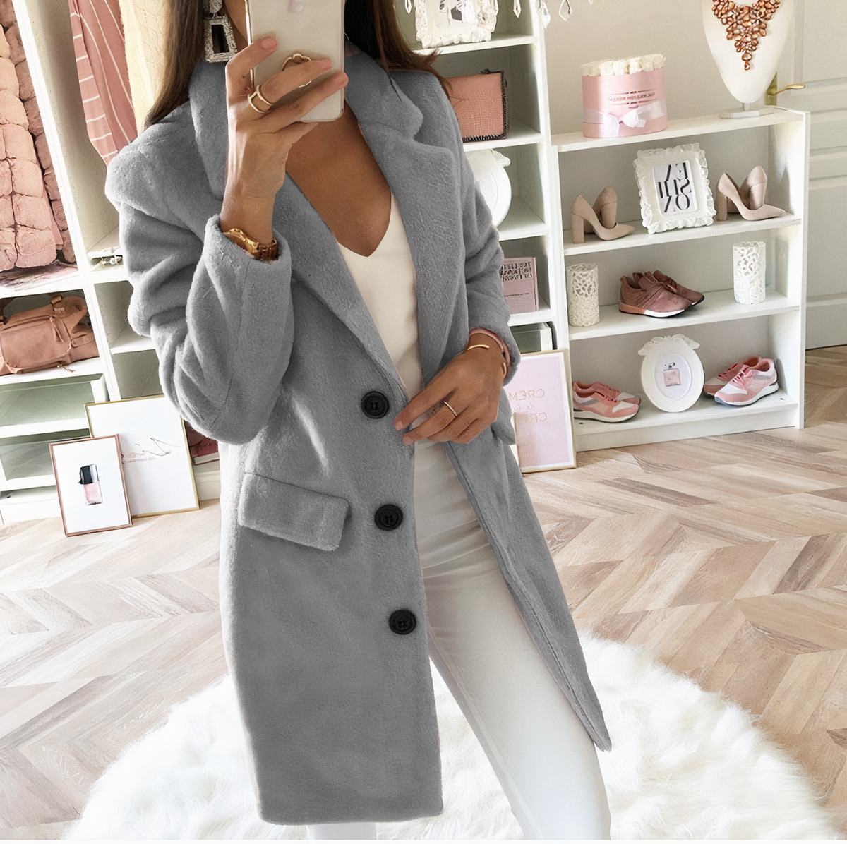 Street-Wave Long Pink Coat For Women With Button Front And Pockets Elegant Everyday Essential For Style Savvy Ladies