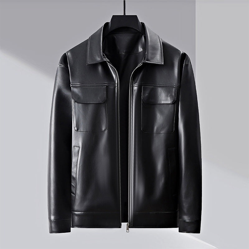 Street Wave PU Leather Look Jacket For Men With Full Zip