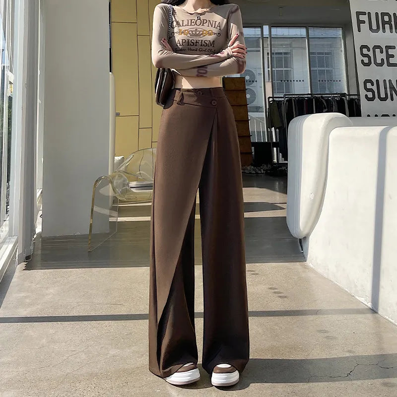 Street-Wave Asymmetrical Wide-Leg Pants With Wrap Detail And Comfortable Fit For Fashion-Forward Women