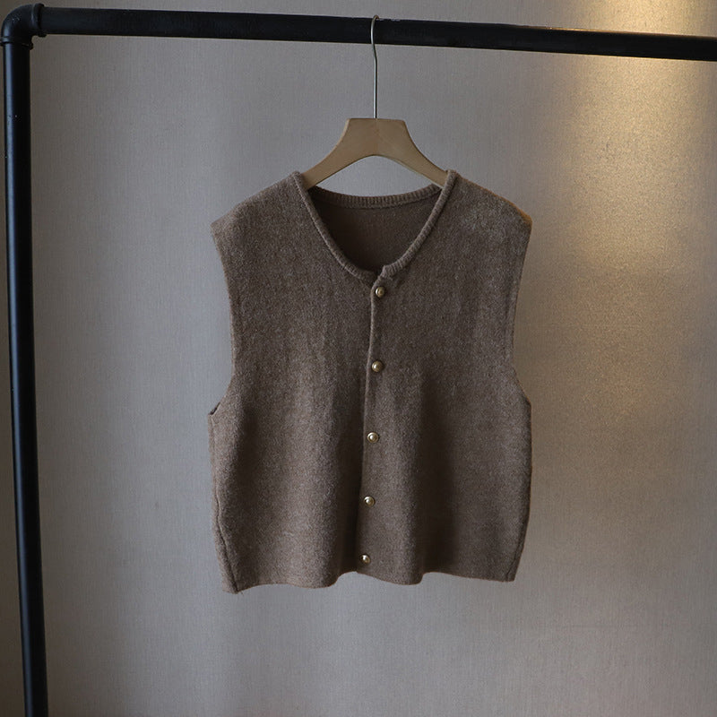 Street-Wave Womens Knitted Vest Wool Blend Cropped Button Front Layer