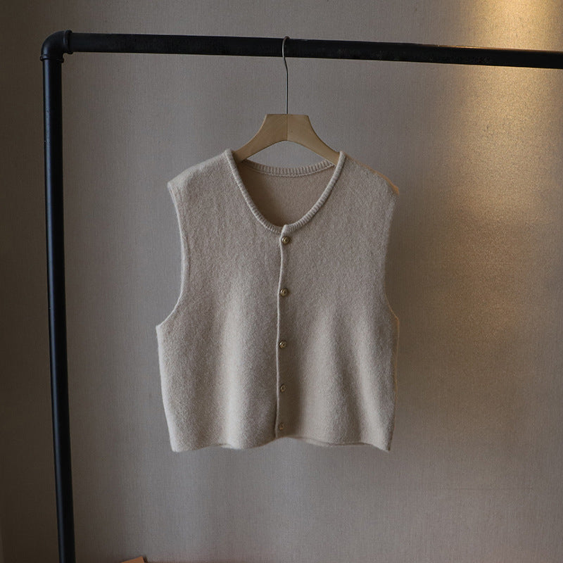 Street-Wave Womens Knitted Vest Wool Blend Cropped Button Front Layer