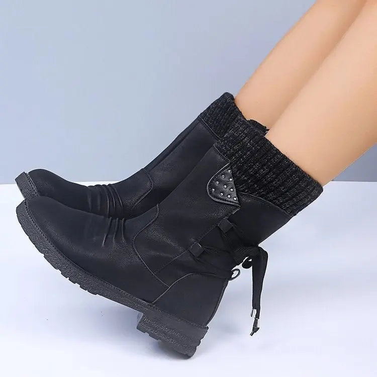 Street Wave Lace Up Winter Boots For Women Warm Suede Comfort