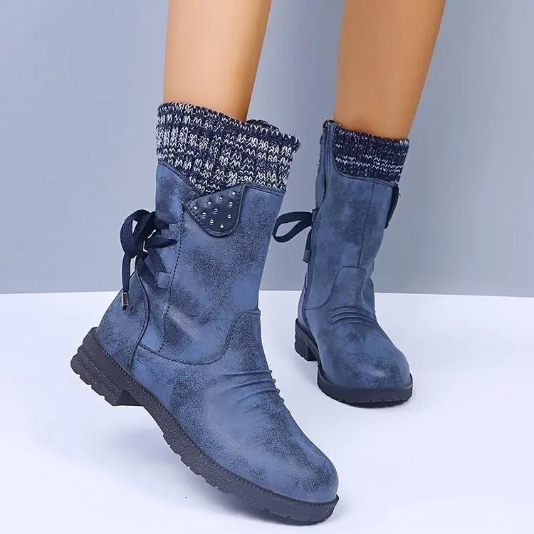 Street Wave Lace Up Winter Boots For Women Warm Suede Comfort