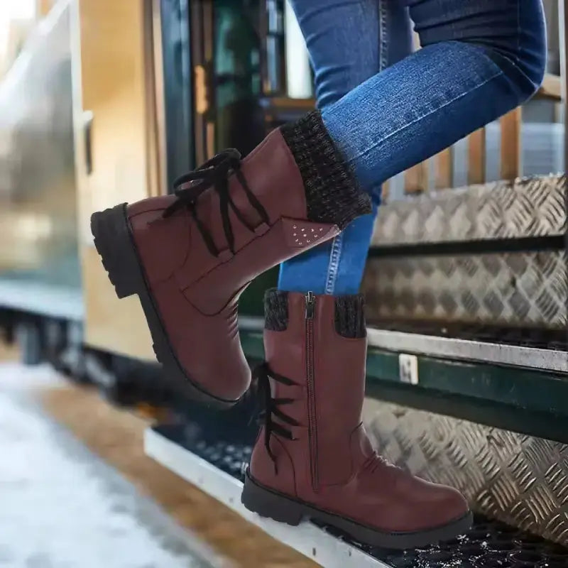 Street Wave Lace Up Winter Boots For Women Warm Suede Comfort