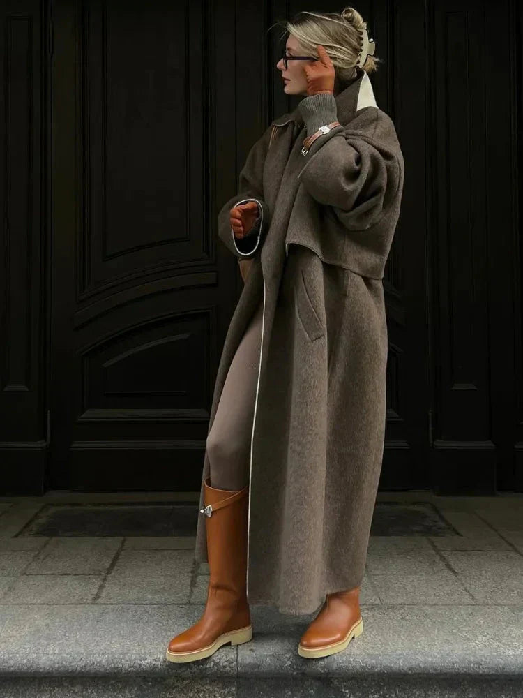 Street-Wave Oversized Wool Coat Trench For Women Warm Comfortable Timeless Style Outerwear