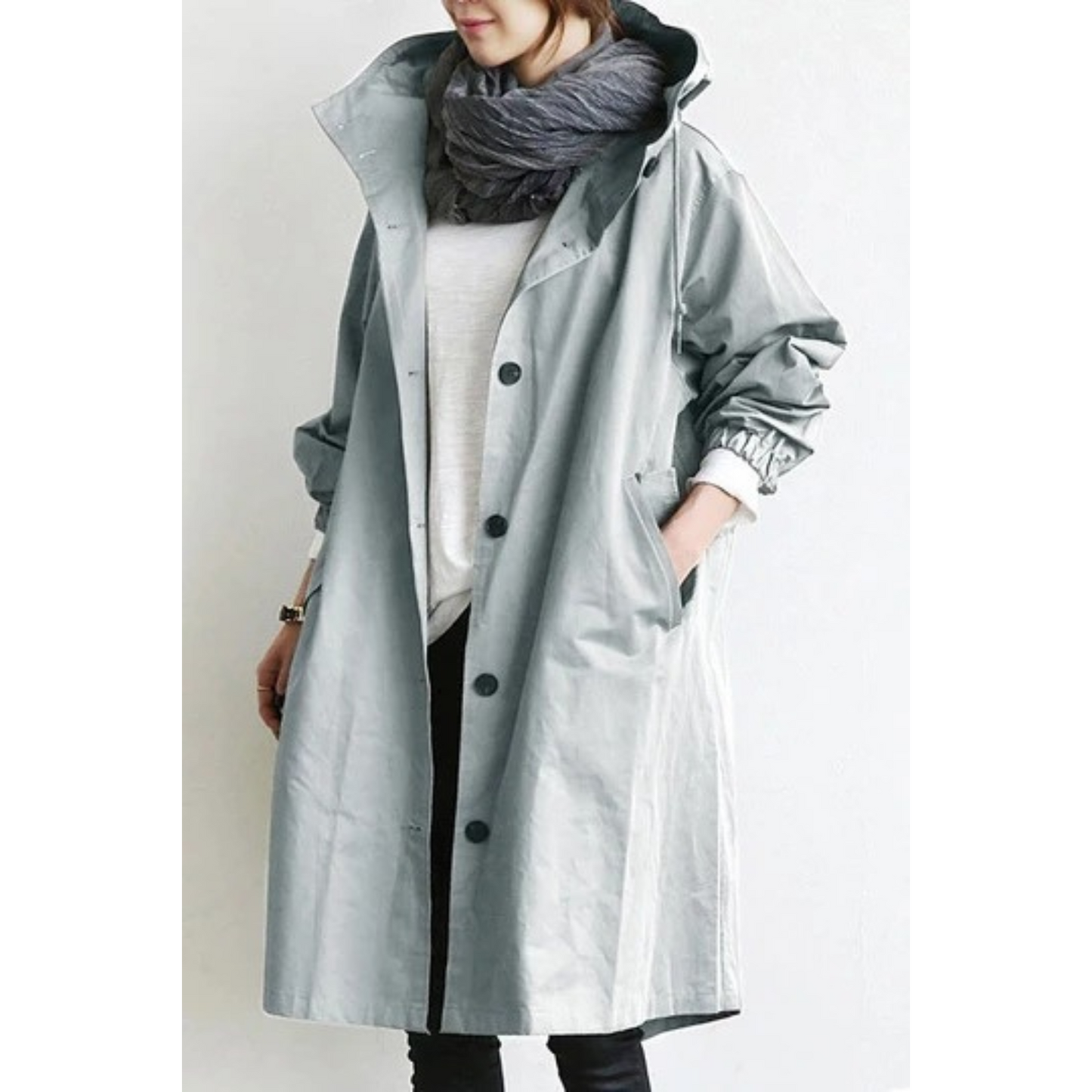 Street-wave Hooded Long Women Trench Coat Weatherproof Style For Everyday Rainy Days