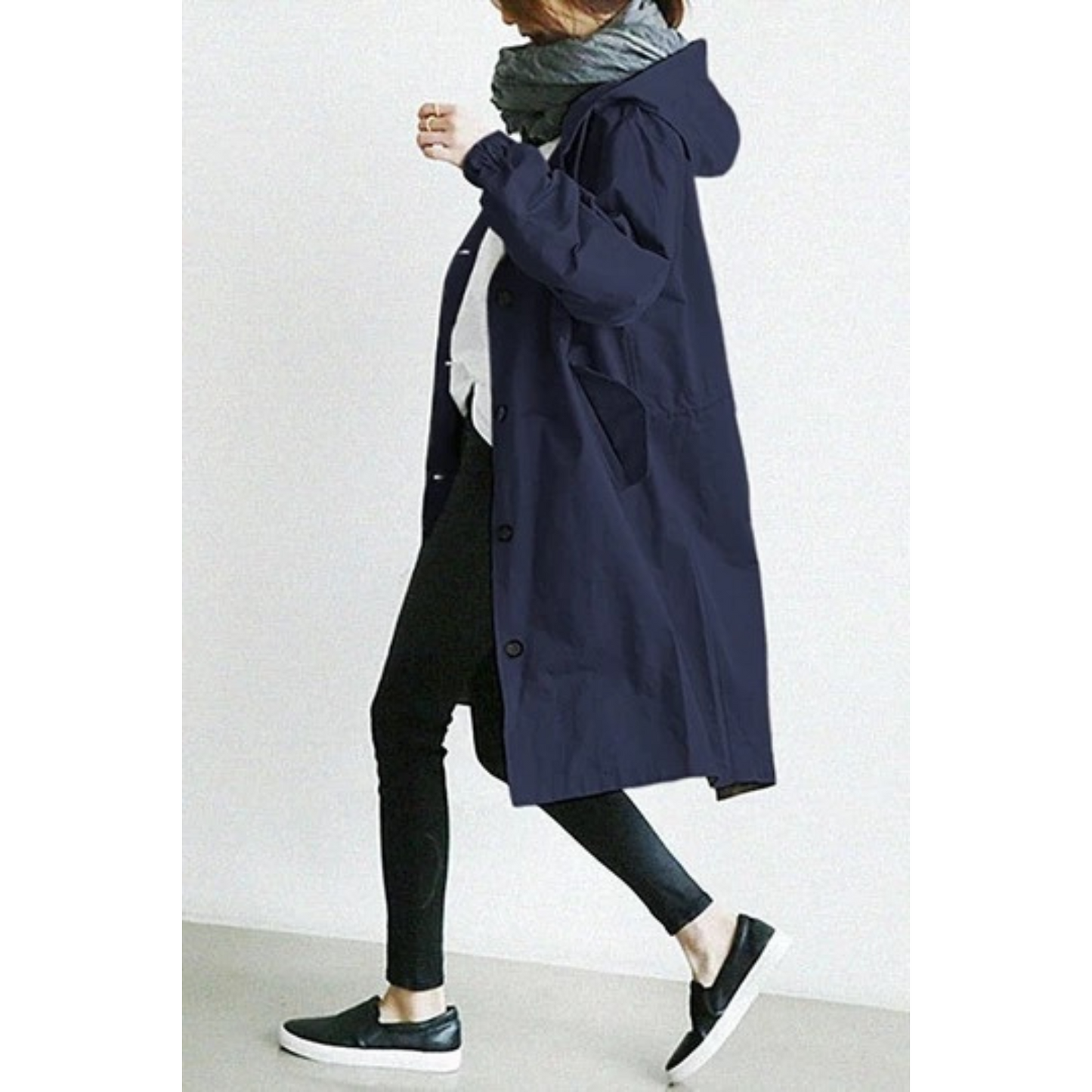 Street-wave Hooded Long Women Trench Coat Weatherproof Style For Everyday Rainy Days