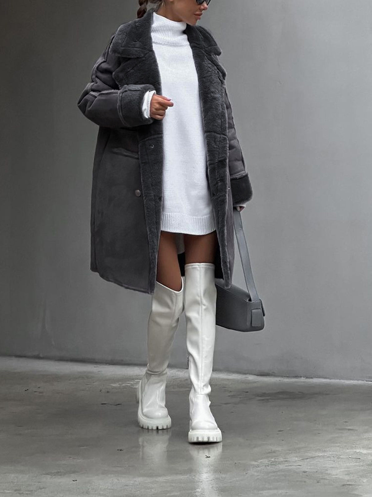 Streetwave Plus Size Womens Winter Coat With Plush Fur Lining And Soft Lapel Collar Snap Button Closure