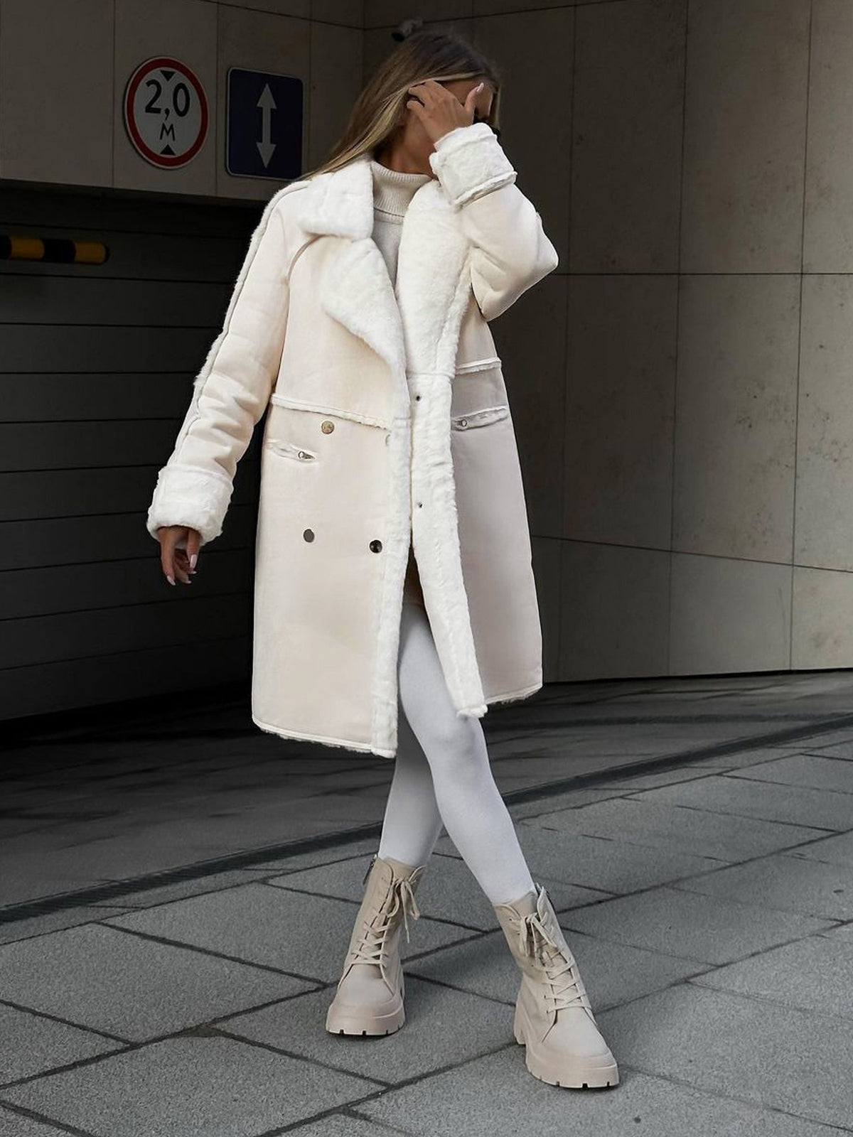 Streetwave Plus Size Womens Winter Coat With Plush Fur Lining And Soft Lapel Collar Snap Button Closure