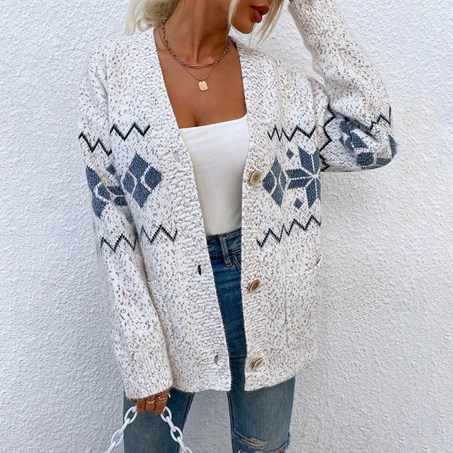 Street Wave Cozy Knit Cardigan For Women Cotton Blend Button Front Pockets Soft Warm Layer