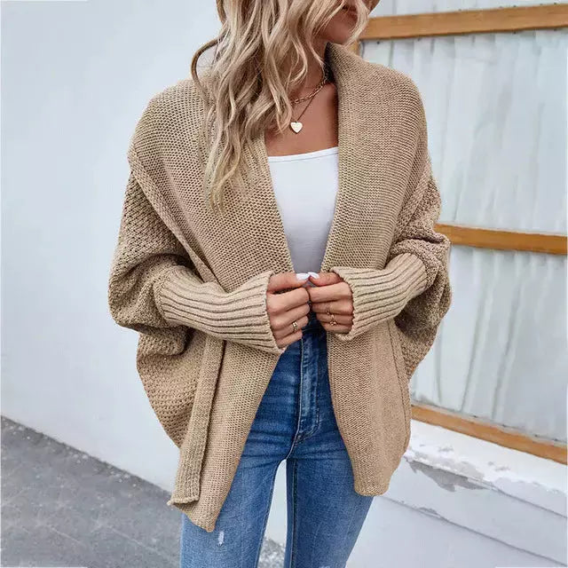 Street-Wave Elegant Solid Color Cardigan for Everyday Women with Batwing Sleeves