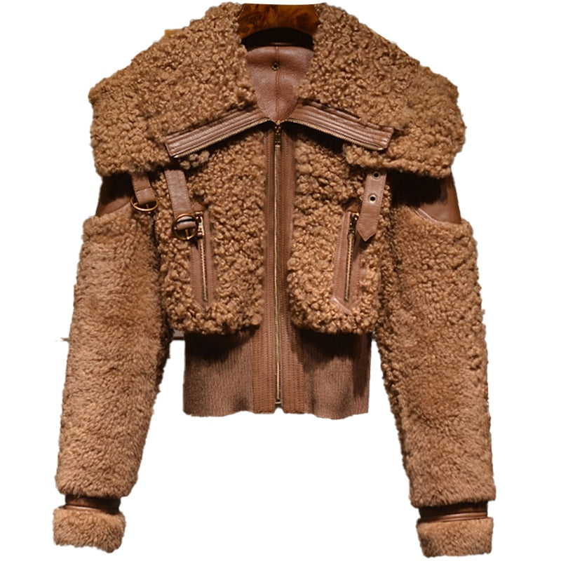 Street-Wave Shearling Jacket For Women Cozy Faux Fur With Zippered Cuffs And Warmth