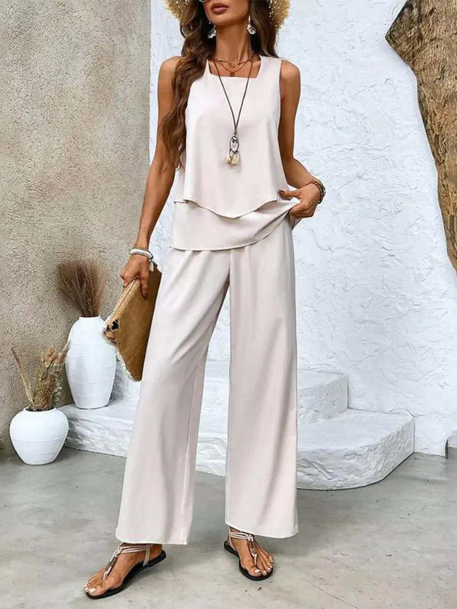 Street-Wave Plus Size Layered Top Wide-Leg Set For Women