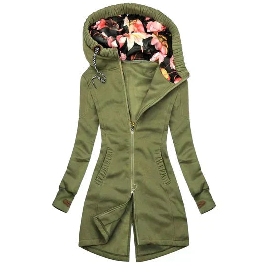 Street-wave Women's Hooded Zip Jacket With Floral Lined Interior Versatile For Spring And Fall