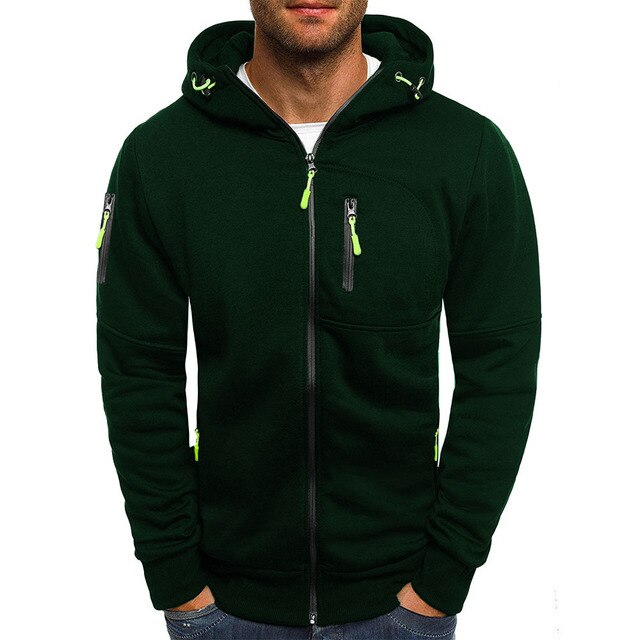 Street-Wave Men's Sport Hooded Jacket With Neon Zipper Pockets For Active Everyday Wear