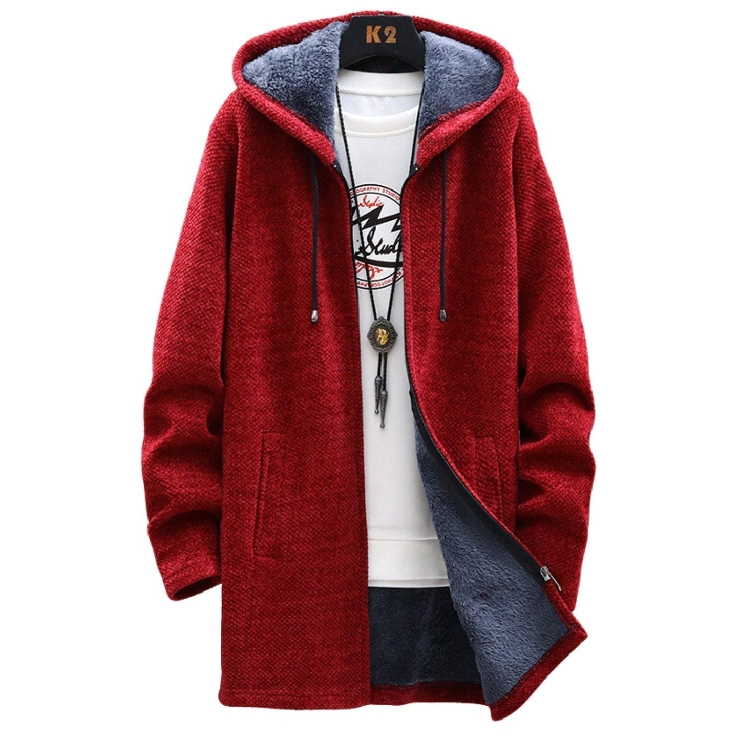 Street Wave Red Hooded Jacket For Men Cozy Warmth With Modern Streetwear Fit Premium Quality