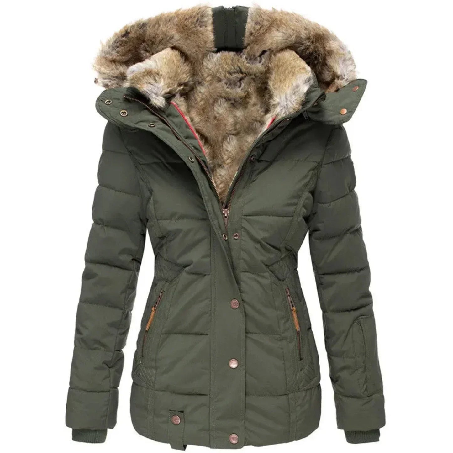 Street-Wave Faux Fur Hood Puffer Parka for Women Ultra Warm Winter Coat with Cozy Comfort