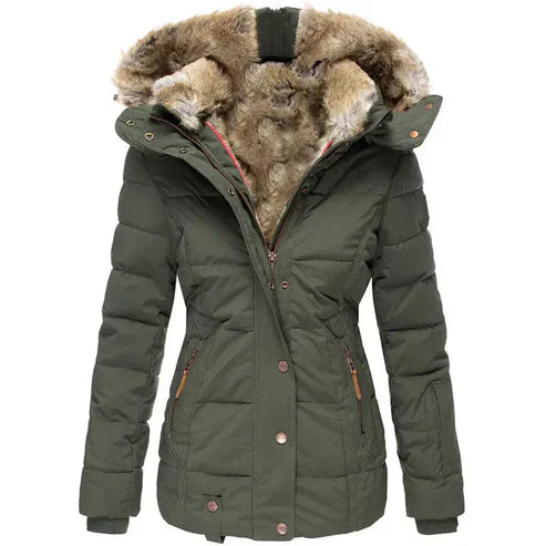 Street-Wave Windproof Thick Faux Fur Lined Winter Jacket For Women Warm Comfort Coat