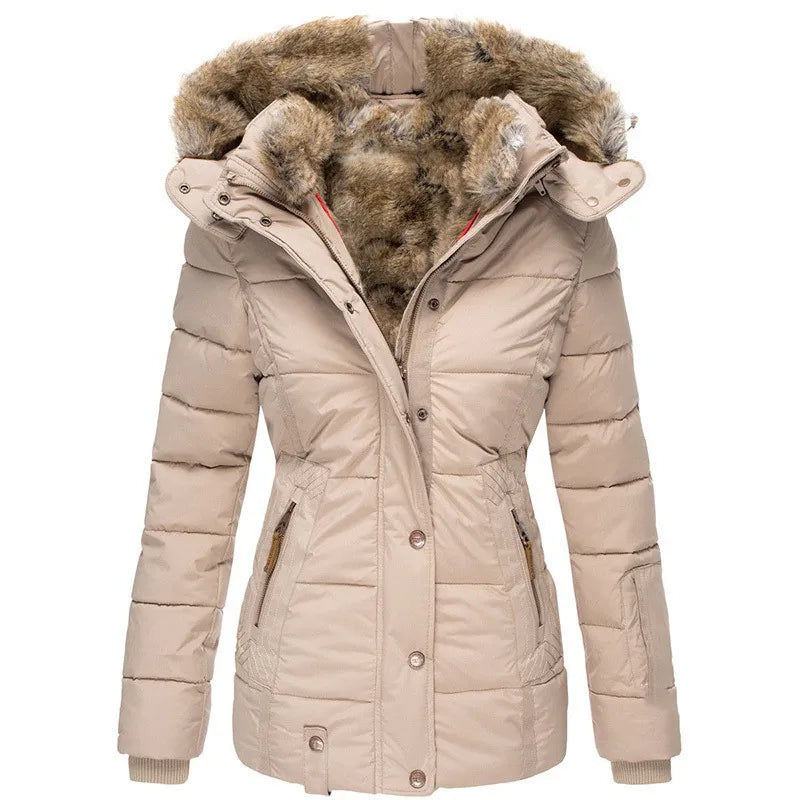 Street-Wave Womens Faux Fur Lined Winter Jacket With Hood Black Puffer Coat For Cold Weather Warmth