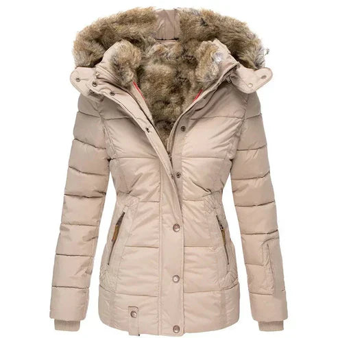Street-Wave Windproof Thick Faux Fur Lined Winter Jacket For Women Warm Comfort Coat