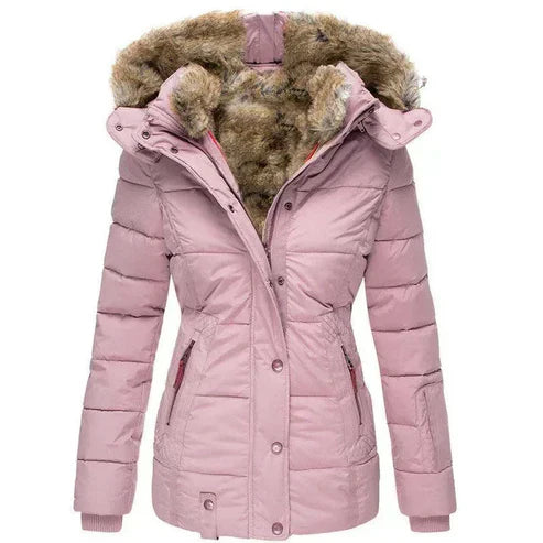 Street-Wave Windproof Thick Faux Fur Lined Winter Jacket For Women Warm Comfort Coat