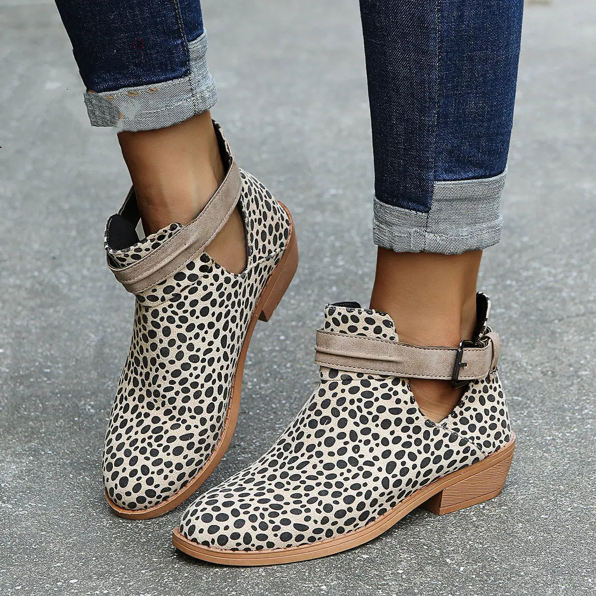 Street-Wave Leopard Print Ankle Boots Women Bold Comfort