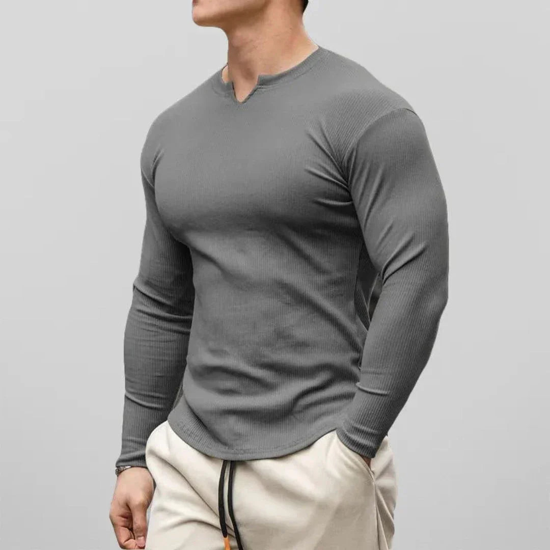 Waylynn Slim Fit Cotton Henley Shirt Men Ribbed Texture