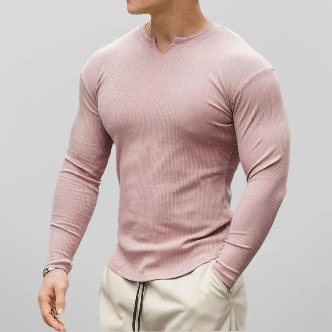 Waylynn Slim Fit Cotton Henley Shirt Men Ribbed Texture