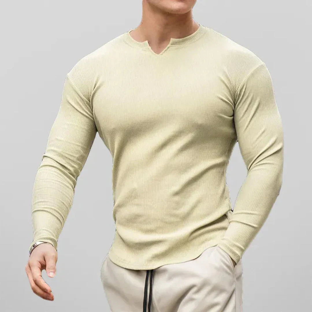 Waylynn Slim Fit Cotton Henley Shirt Men Ribbed Texture
