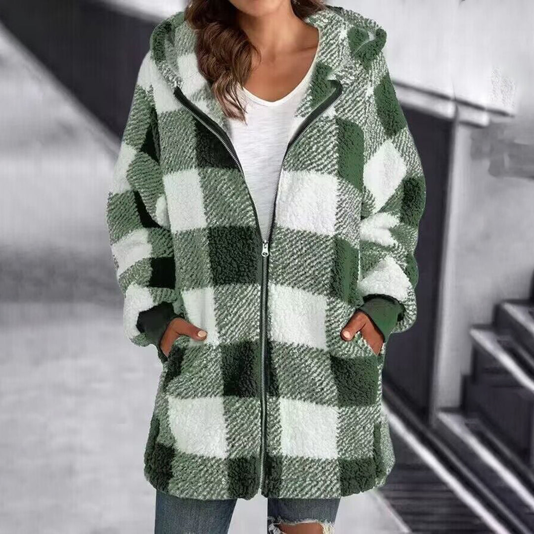 Street-Wave Oversized Zip Hoodie Plaid Fleece Breathable Polyester for Men and Women Cozy Autumn Essential