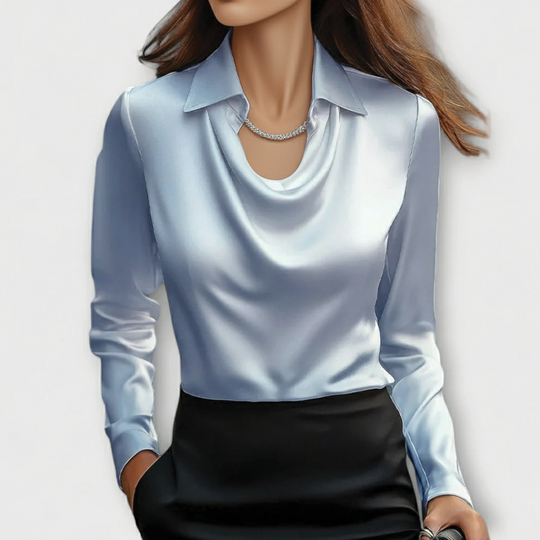 Scarlett Satin Blouse By Street-Wave For Women Draped Cowl Neck Lux Shine