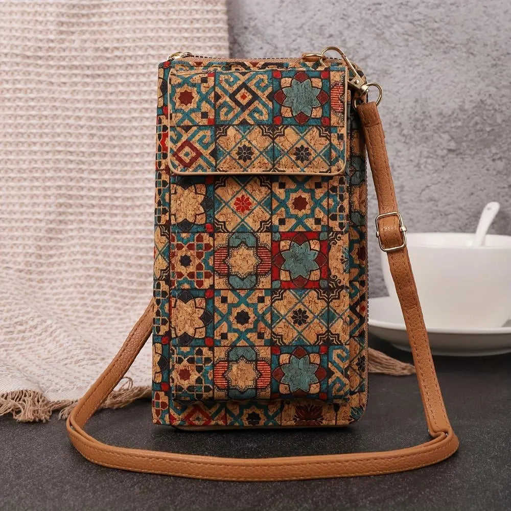 Street Wave Paula Floral Cork Phone Pouch Everyday Crossbody Adjustable Strap