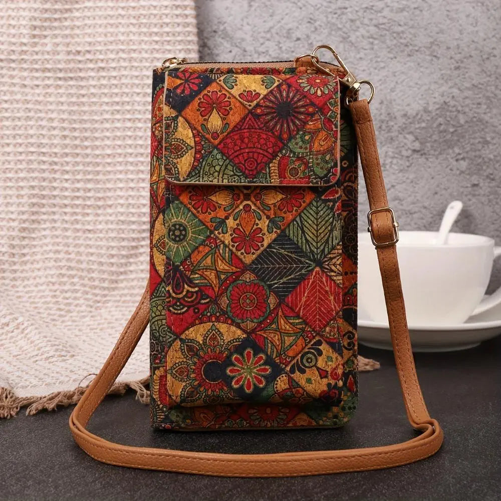 Street Wave Paula Floral Cork Phone Pouch Everyday Crossbody Adjustable Strap