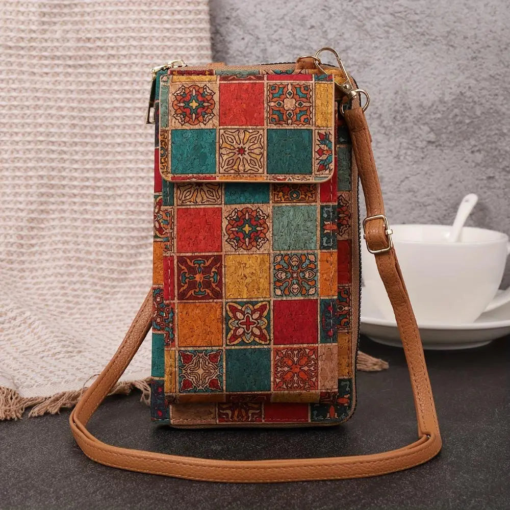 Street Wave Paula Floral Cork Phone Pouch Everyday Crossbody Adjustable Strap