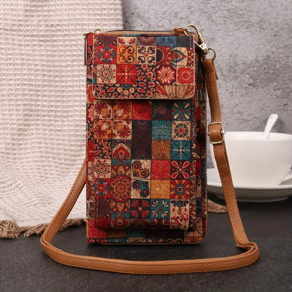 Street Wave Paula Floral Cork Phone Pouch Everyday Crossbody Adjustable Strap