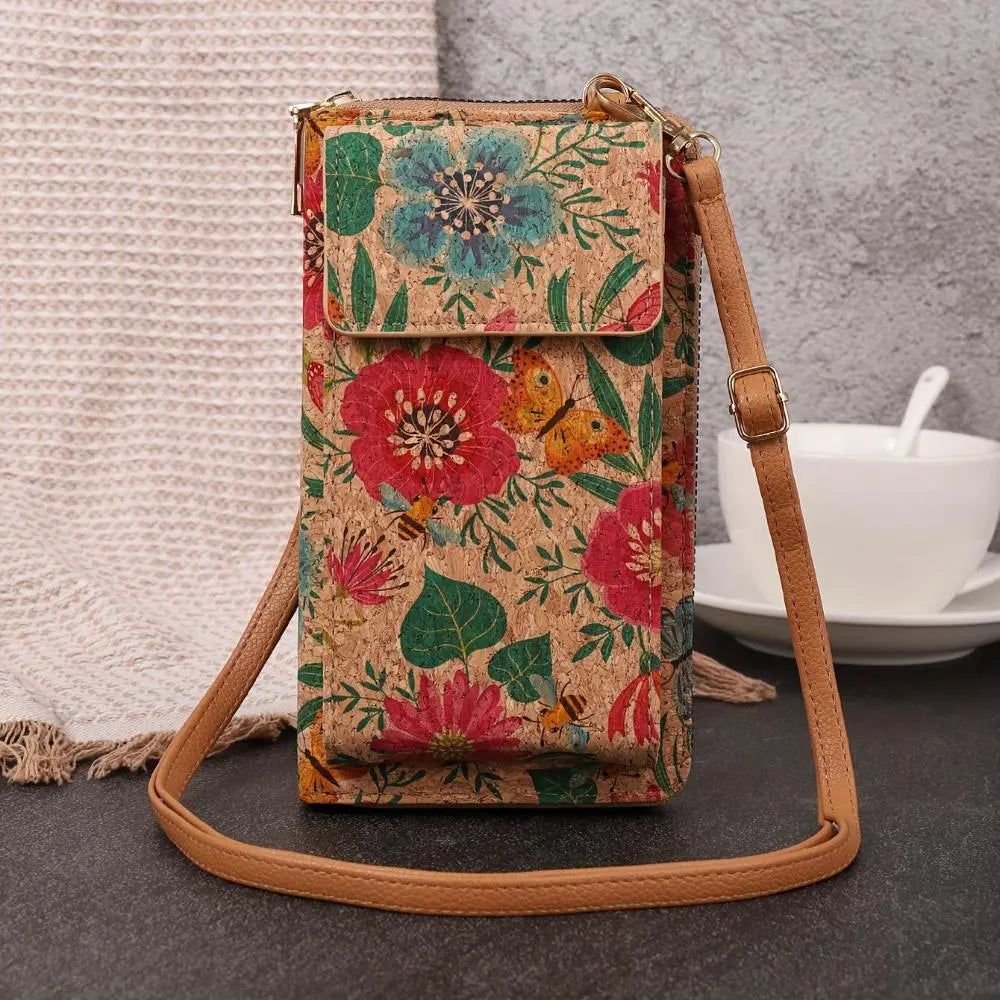Street Wave Paula Floral Cork Phone Pouch Everyday Crossbody Adjustable Strap