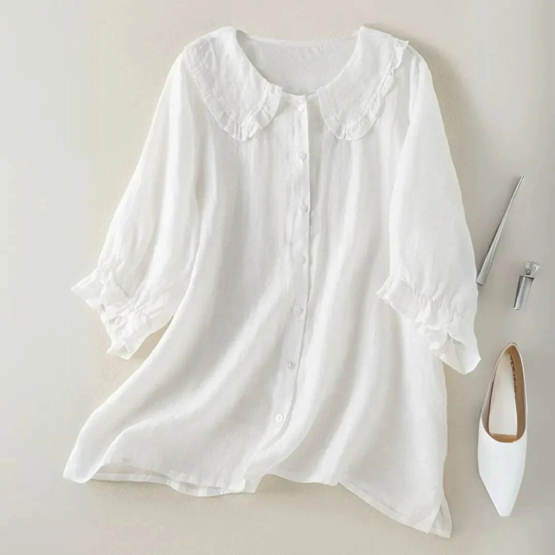 Waylynn Lila Linen Blend Peter Pan Collar Top Breathable For Women