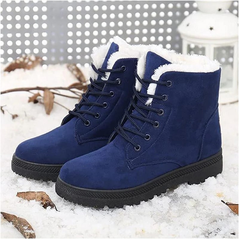 Street-wave Lace-Up Ankle Boots For Women With Cozy Faux Fur Lining For Warm Winter Style