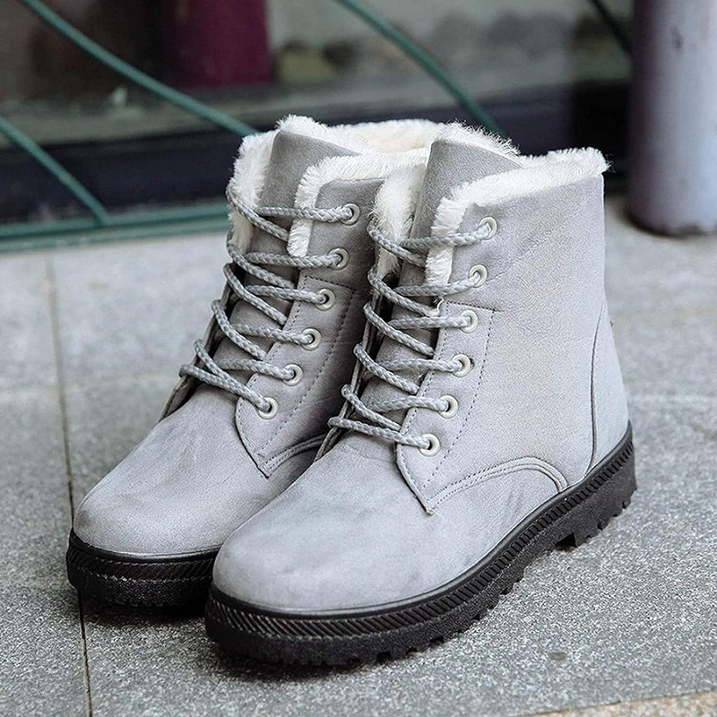 Street-wave Lace-Up Ankle Boots For Women With Cozy Faux Fur Lining For Warm Winter Style