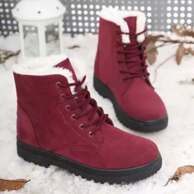 Street-wave Lace-Up Ankle Boots For Women With Cozy Faux Fur Lining For Warm Winter Style