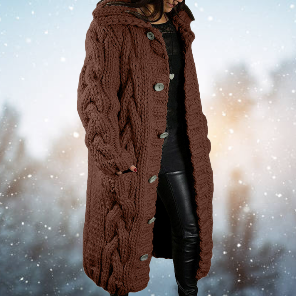 Street-Wave Extended Knit Cardigan With Braided Design Durable Acrylic Wool For Cold Weather Women